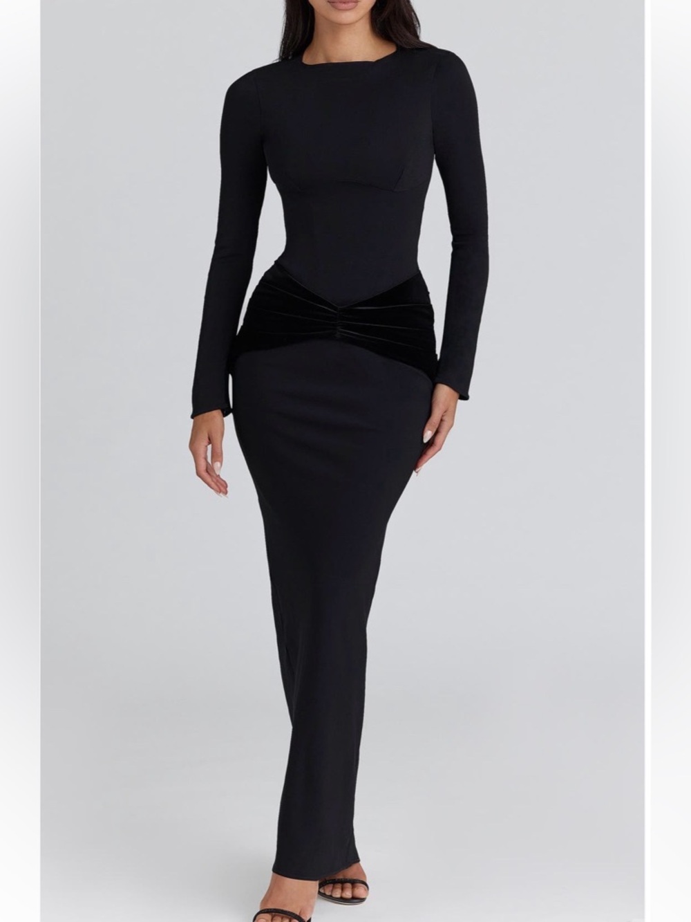 House Of Cb Athena Long Sleeve Stretch Crepe Gown